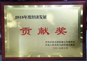 瀘州老窖建筑安裝工程有限公司被瀘縣玉蟬街道辦評為 “2018年度經(jīng)濟發(fā)展貢獻獎”